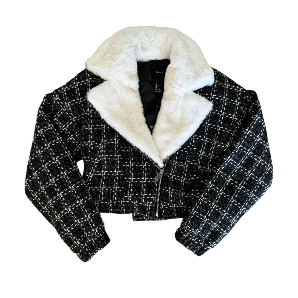 forever 21 faux fur tweed jacket ♡ nwt